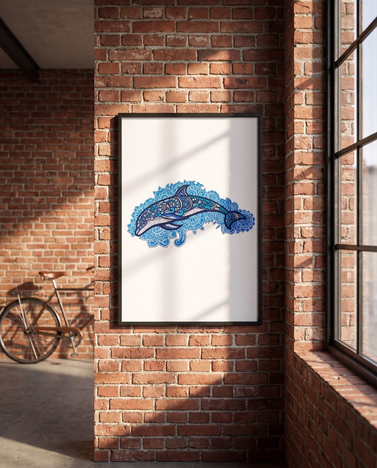Puzzle Dauphin Majestueux encadré sur un mur de brique