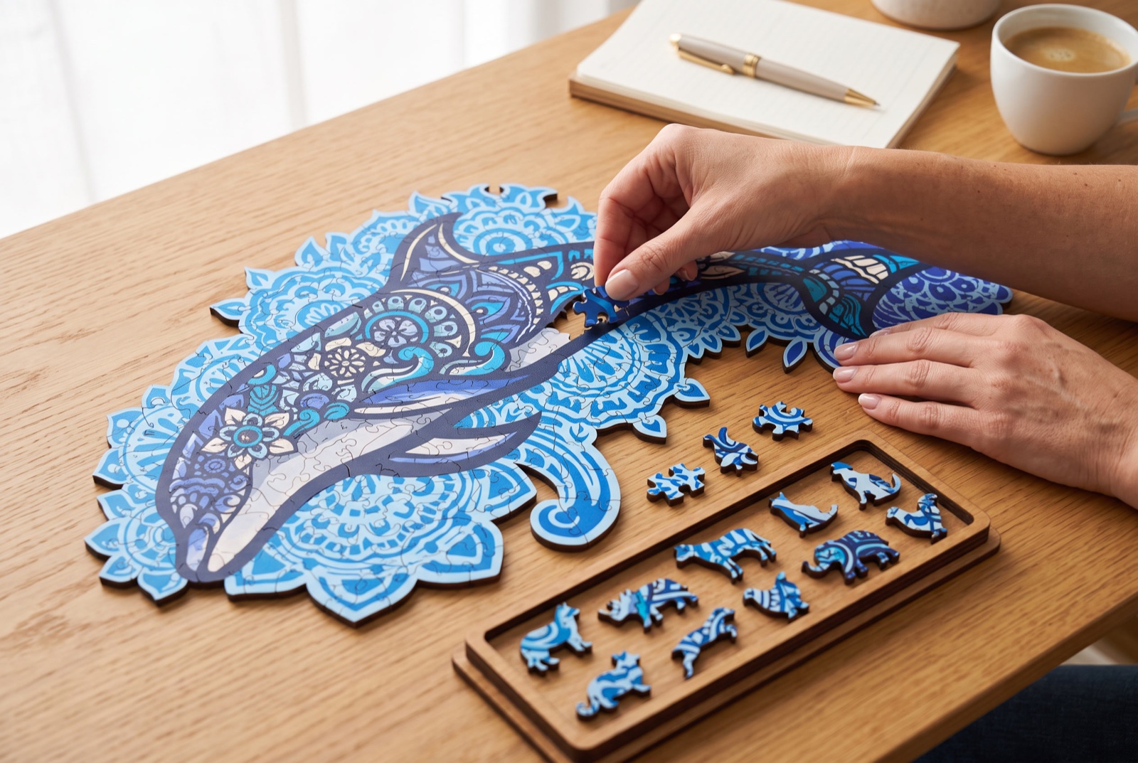 Puzzle en bois pour adulte en cours de montage