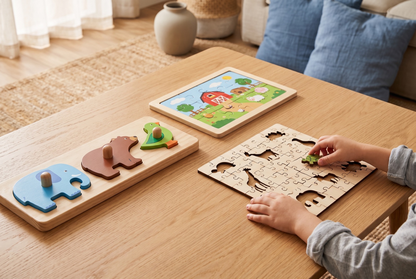 Puzzles en bois adaptés à différents âges